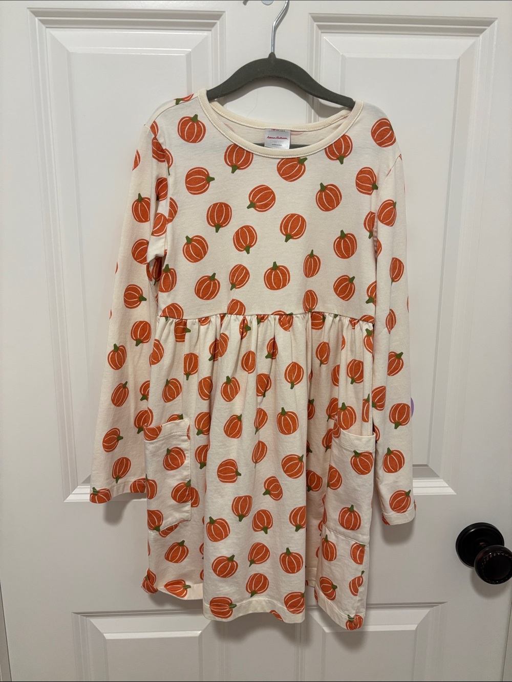Hanna Andersson Cream Dress with Orange Pumpkin Print - Long Sleeve